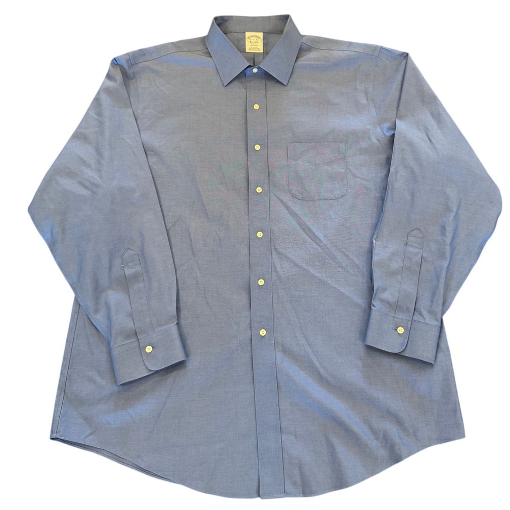 Brooks Brothers Regent Dress Shirt Mens 17.5 35 Blue Non-Iron Supima Cotton
